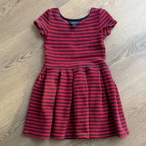 Polo by Ralph Lauren Red and Navy Striped Girls' Fit-and-Flare Dress
